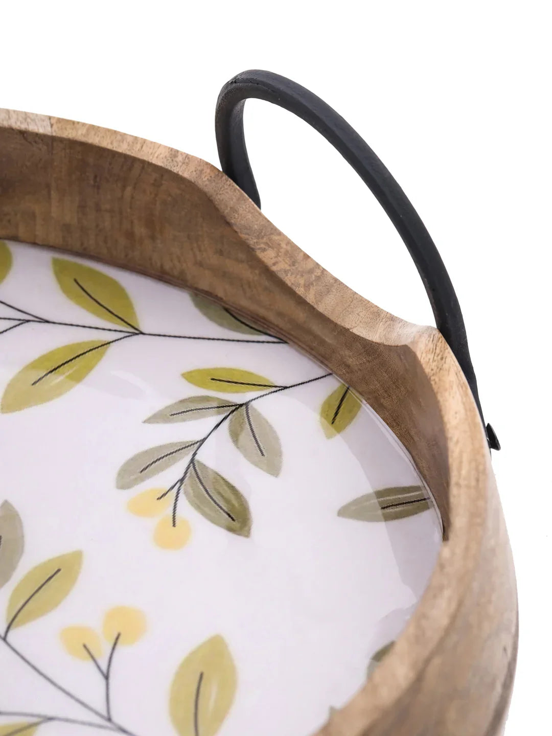 PRINTED ROUND TRAY WITH METALLIC HANDLE - SanskrutiHomes 