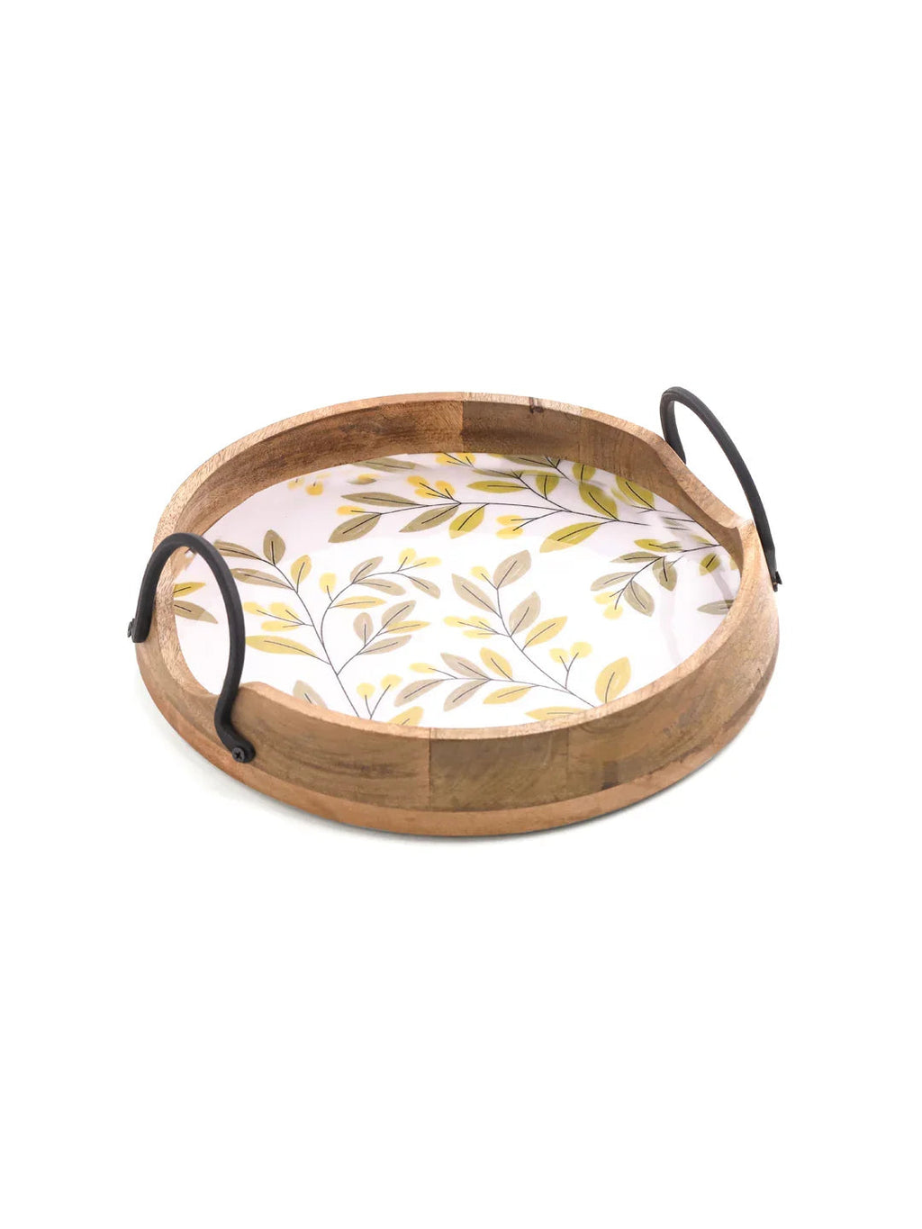 PRINTED ROUND TRAY WITH METALLIC HANDLE - SanskrutiHomes 