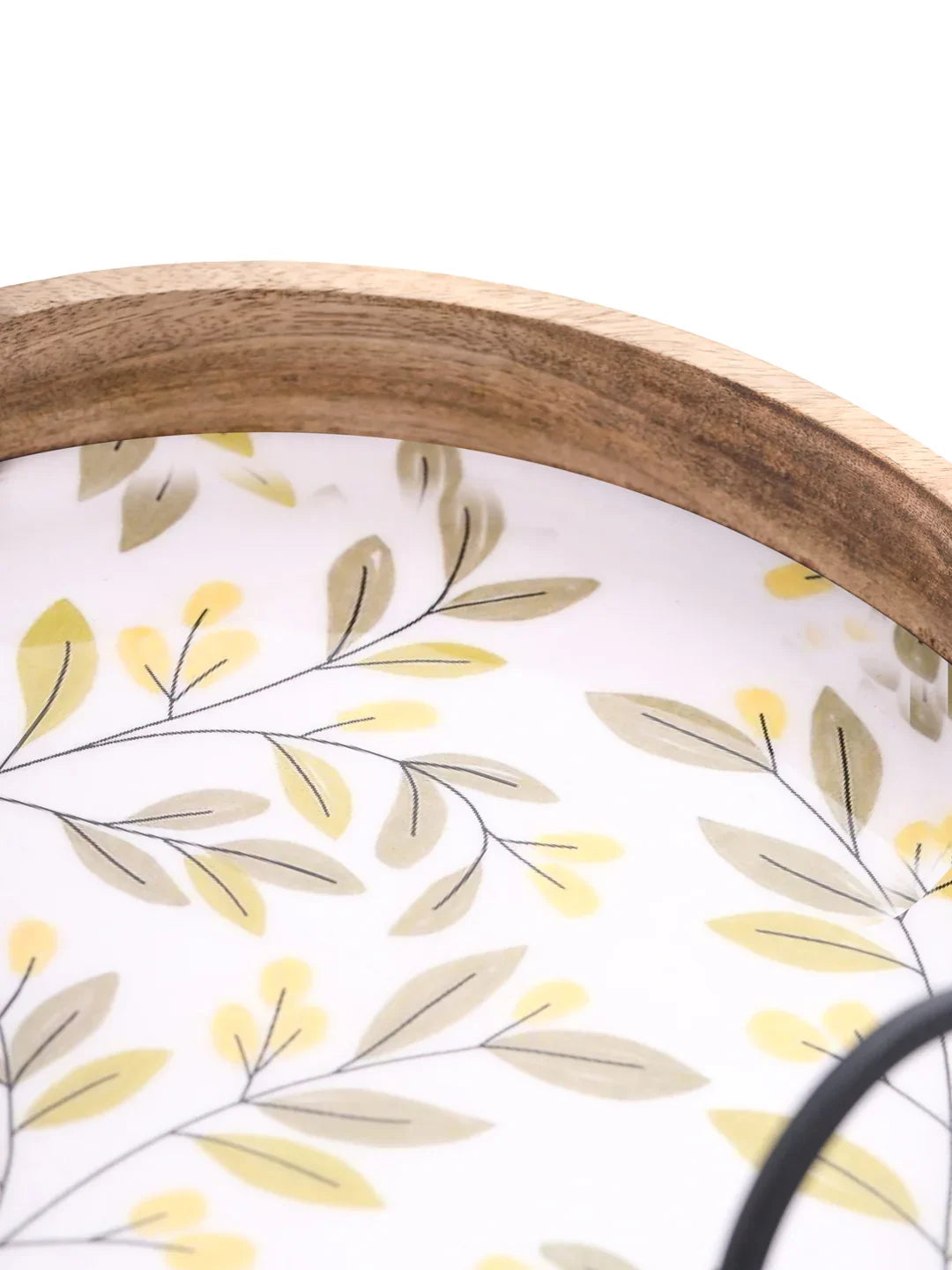 PRINTED ROUND TRAY WITH METALLIC HANDLE - SanskrutiHomes 