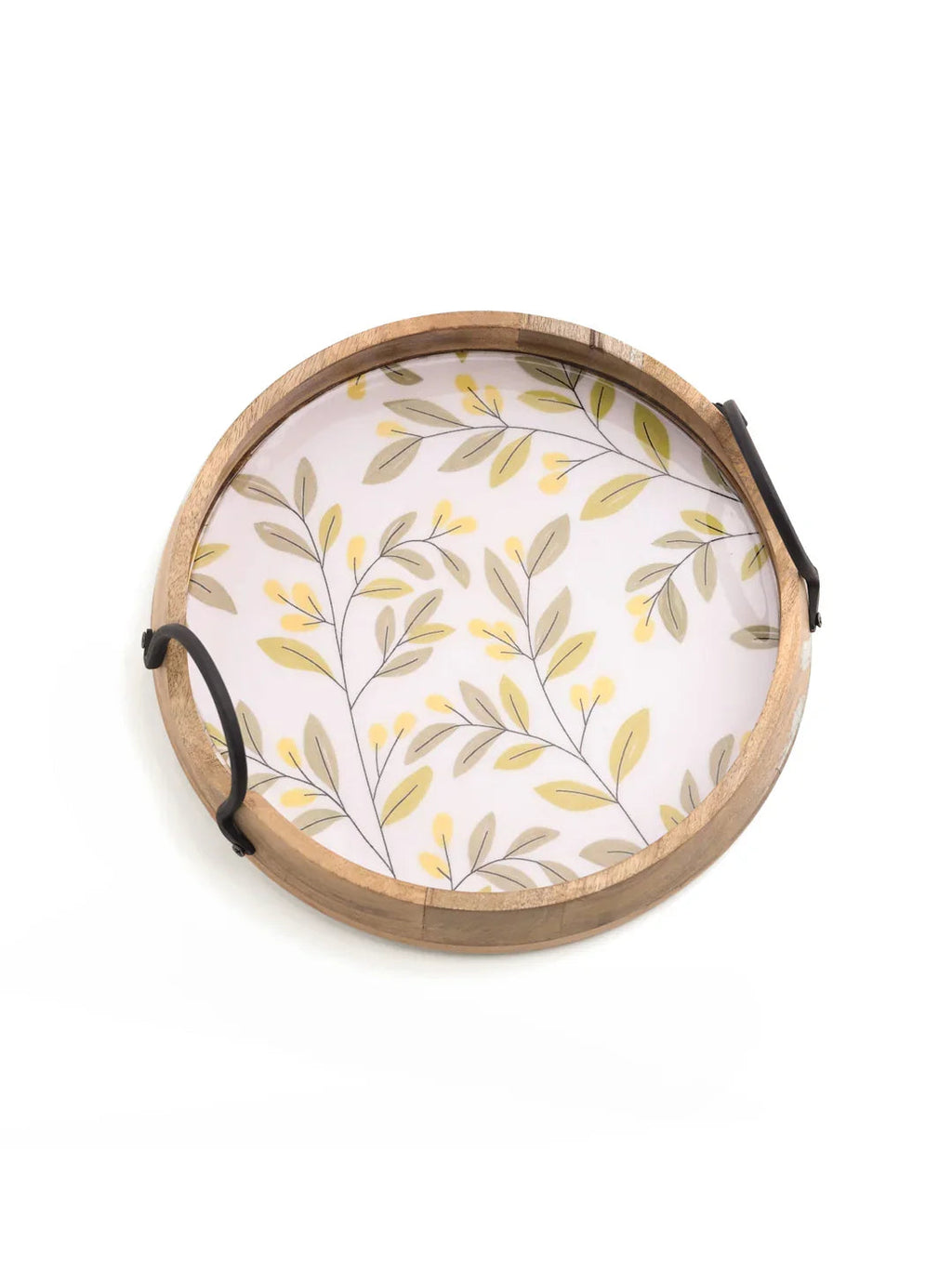 PRINTED ROUND TRAY WITH METALLIC HANDLE - SanskrutiHomes 
