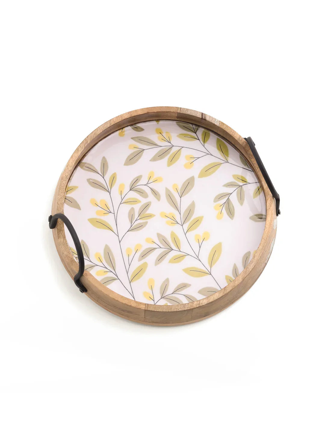 PRINTED ROUND TRAY WITH METALLIC HANDLE - SanskrutiHomes 