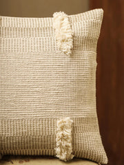Cotton Cream Colour Self Design Cushion Covers - SanskrutiHomes 