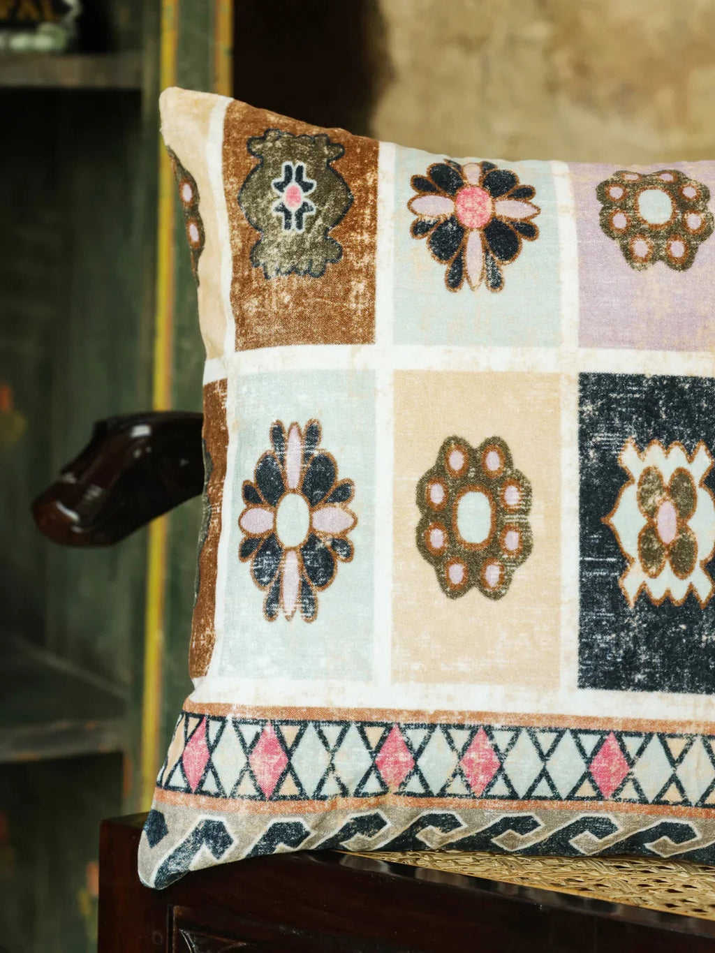 Velvet Multi Colour Geometric Cushion Covers - SanskrutiHomes 