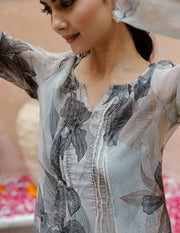Green Floral Printed Sweetheart Neck Kurta Set For Women