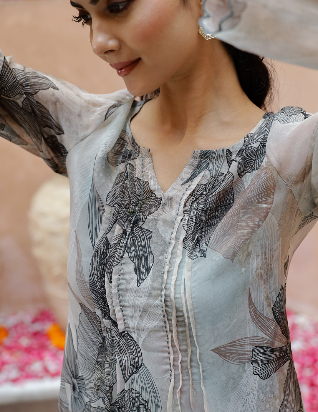 Green Floral Printed Sweetheart Neck Kurta Set For Women