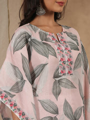 Peach Round Neck Kaftan Kurta Set For Women