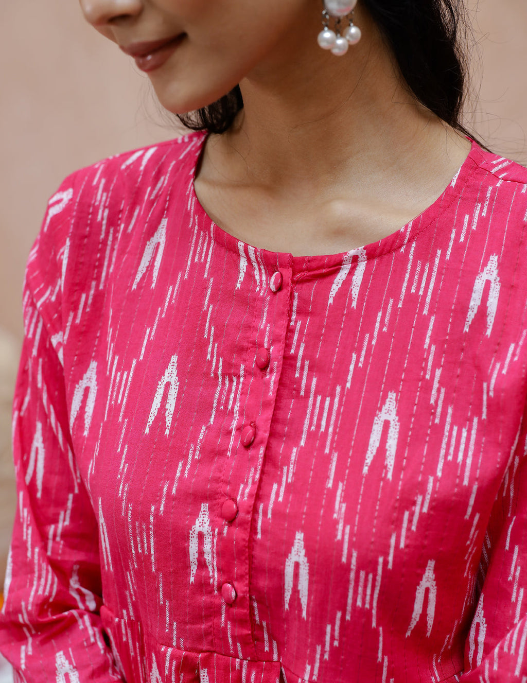 Pink Pure Cotton Round Neck Kurti For Women