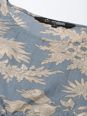 Powder Blue Cotton Printed Kaftan and Pajama Set - SanskrutiHomes 