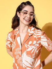 Orange Cotton Printed Night Suit Set with Payjama - SanskrutiHomes 