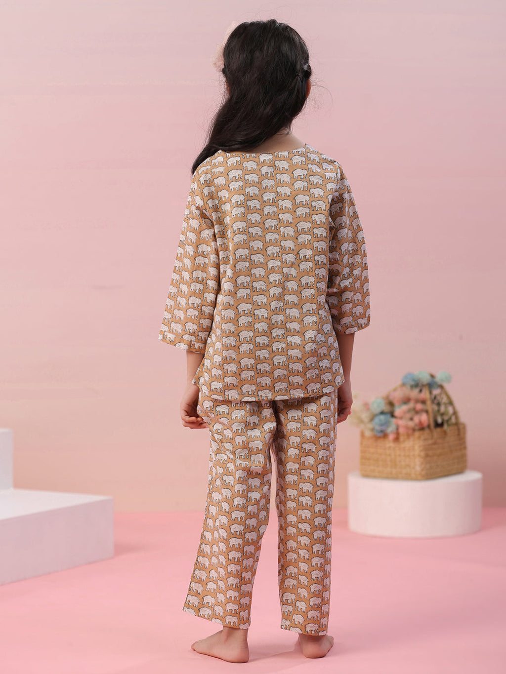 Elephant Printed Cotton Kids Night Suit - SanskrutiHomes 