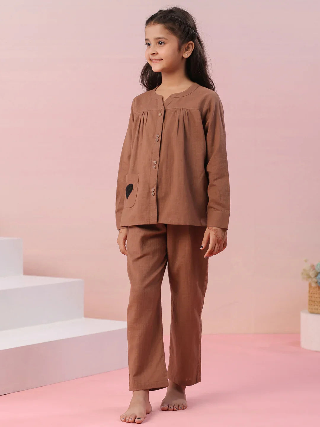 Brown Color Cotton Kids Night Suit - SanskrutiHomes 