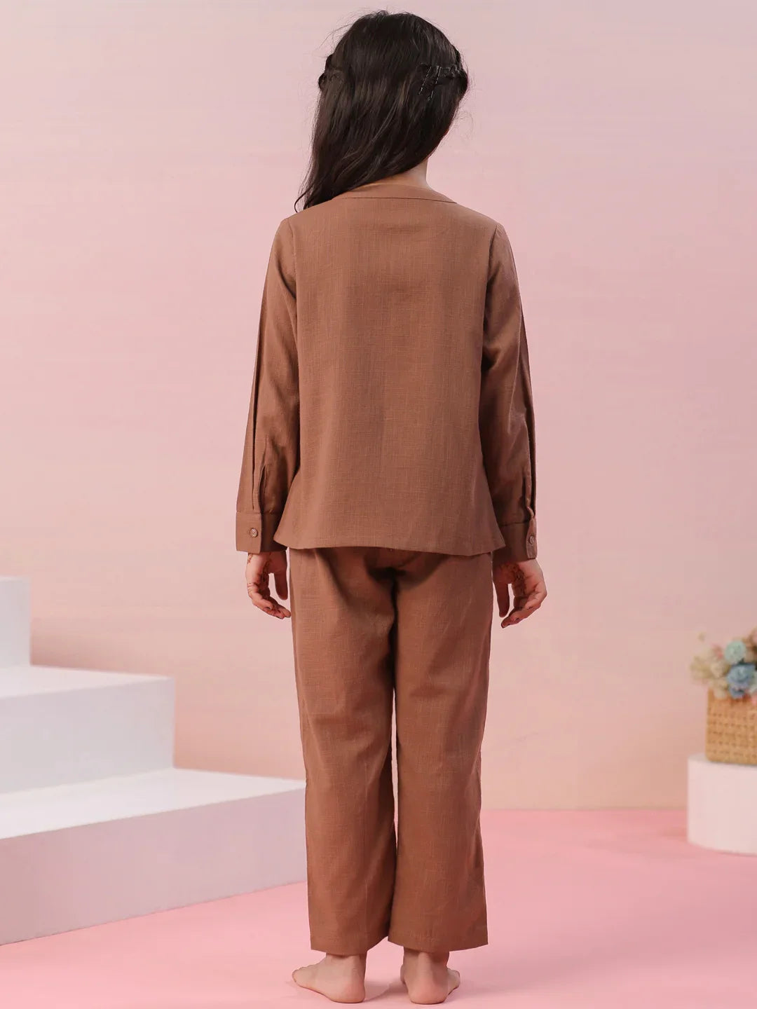 Brown Color Cotton Kids Night Suit - SanskrutiHomes 