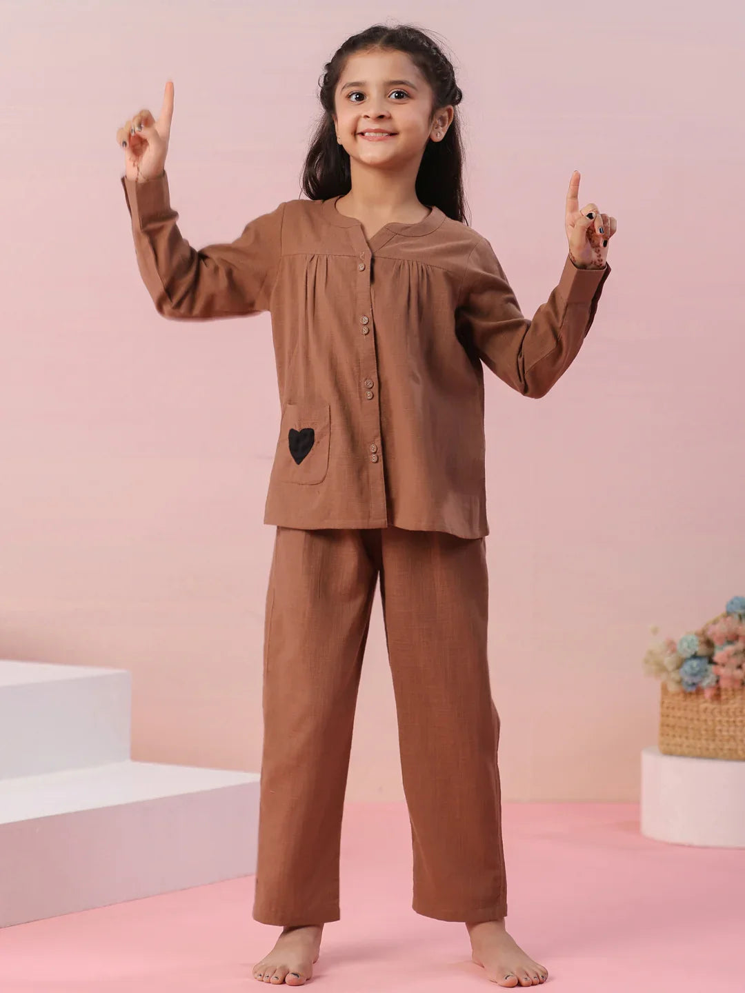 Brown Color Cotton Kids Night Suit - SanskrutiHomes 