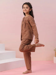 Brown Color Cotton Kids Night Suit - SanskrutiHomes 
