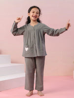 Grey Color Cotton Kids Night Suit - SanskrutiHomes 