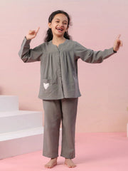 Grey Color Cotton Kids Night Suit - SanskrutiHomes 