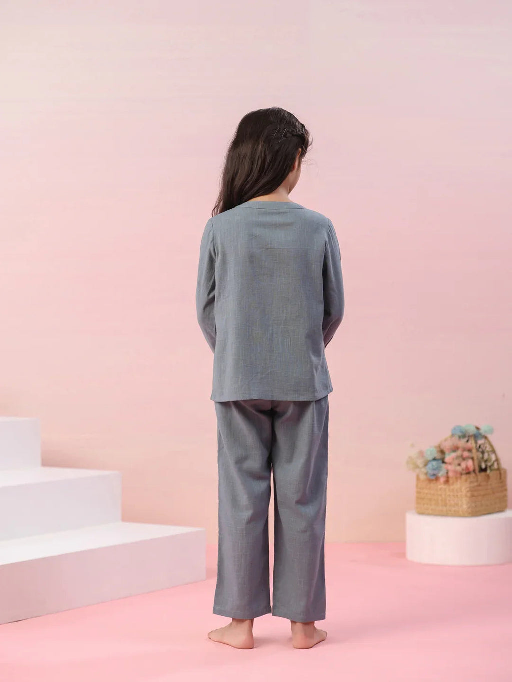 Grey Color Cotton Night Suit for Kids - SanskrutiHomes 