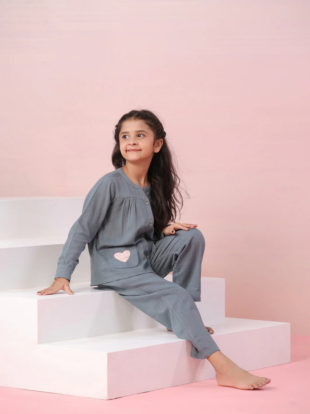 Grey Color Cotton Night Suit for Kids - SanskrutiHomes 