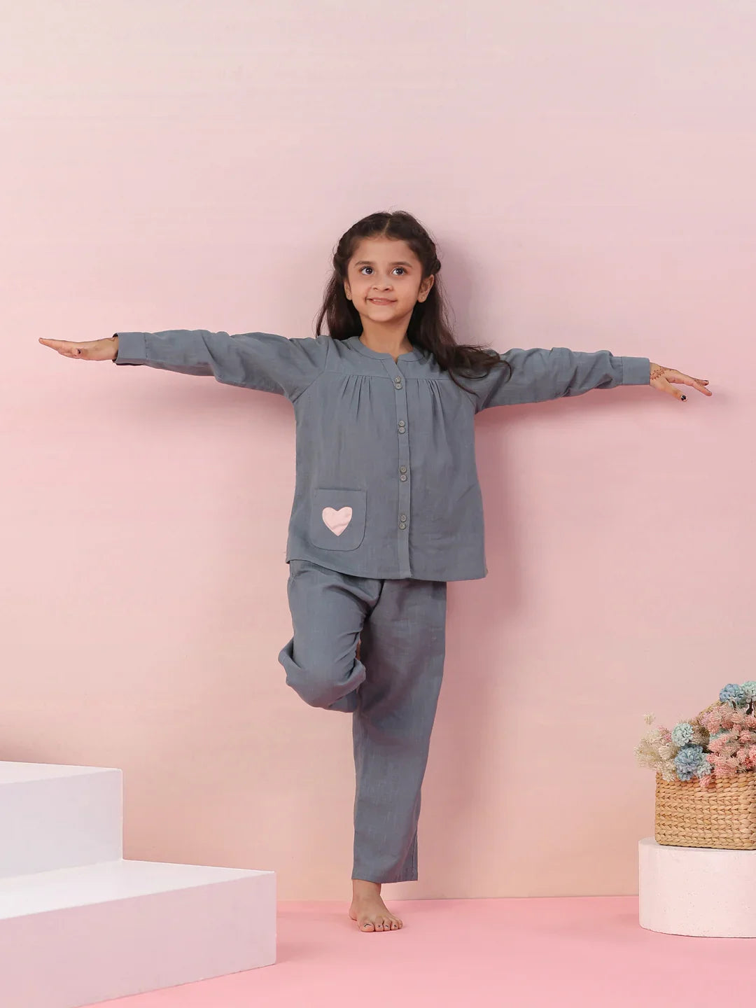 Grey Color Cotton Night Suit for Kids - SanskrutiHomes 