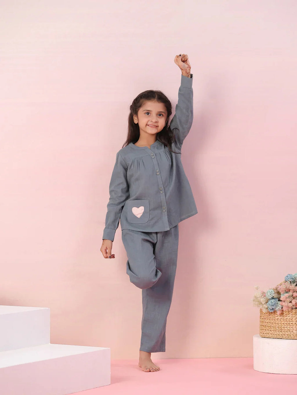 Grey Color Cotton Night Suit for Kids - SanskrutiHomes 