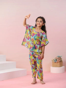Multi Floral Printed Cotton Kids Night Suits - SanskrutiHomes 