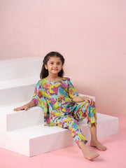Multi Floral Printed Cotton Kids Night Suits - SanskrutiHomes 