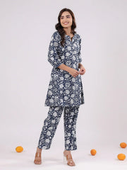 Pure Cotton Floral Night Suit Set for Women - SanskrutiHomes 