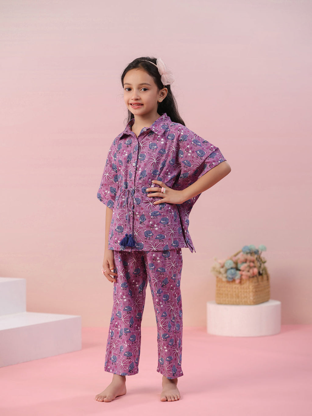 Floral Printed Cotton Night Suit for Kids - SanskrutiHomes 