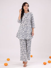 Floral Printed Cotton Night Suit for Kids - SanskrutiHomes 