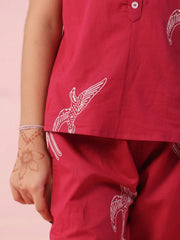 Sparrow Bird Printed Cotton Kids Night Suit - SanskrutiHomes 