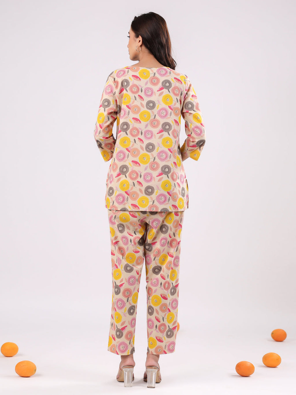 Pink Flower Printed Night Suit Set - SanskrutiHomes 