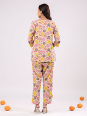 Pink Flower Printed Night Suit Set - SanskrutiHomes 
