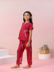 Sparrow Bird Printed Cotton Kids Night Suit - SanskrutiHomes 