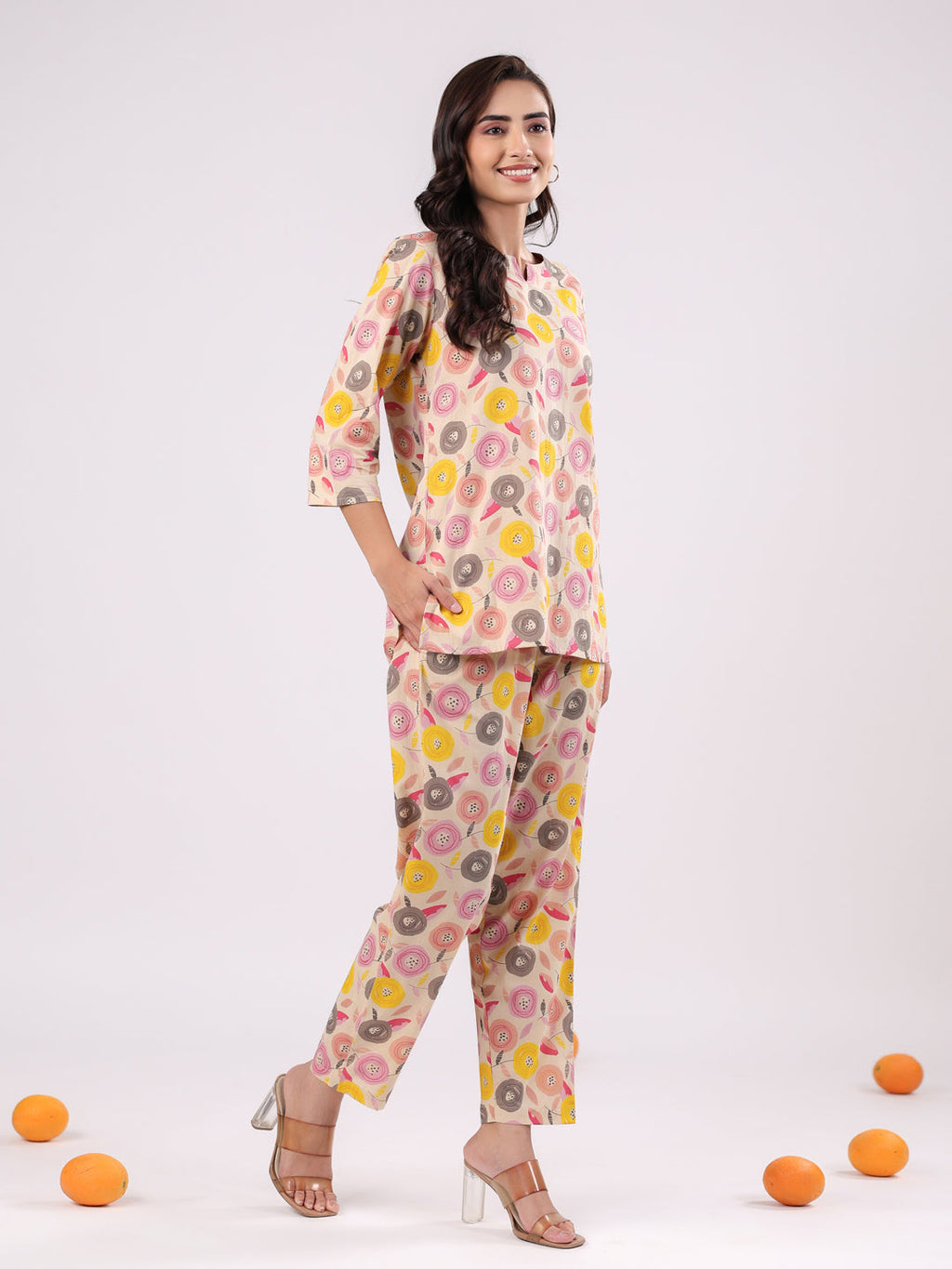 Pink Flower Printed Night Suit Set - SanskrutiHomes 