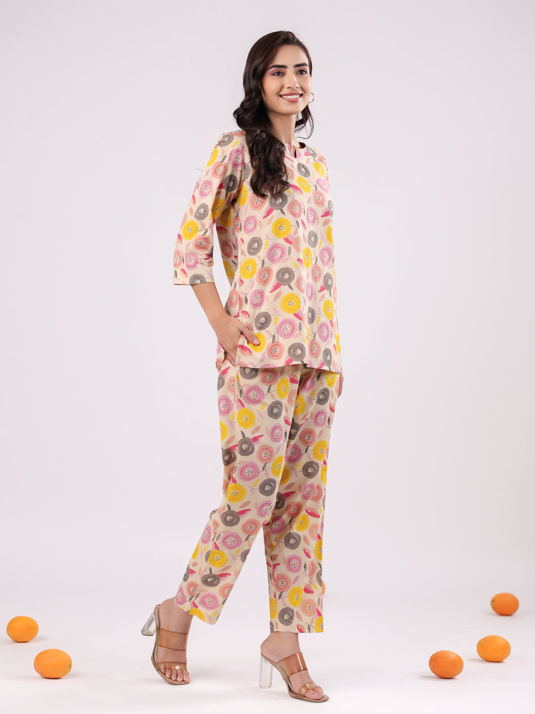 Pink Flower Printed Night Suit Set - SanskrutiHomes 