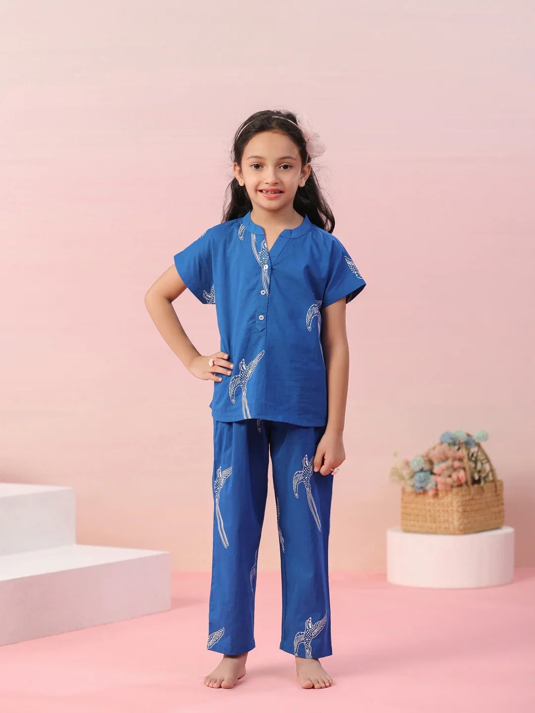 Sparrow Printed Cotton Kids Night Suit - SanskrutiHomes 