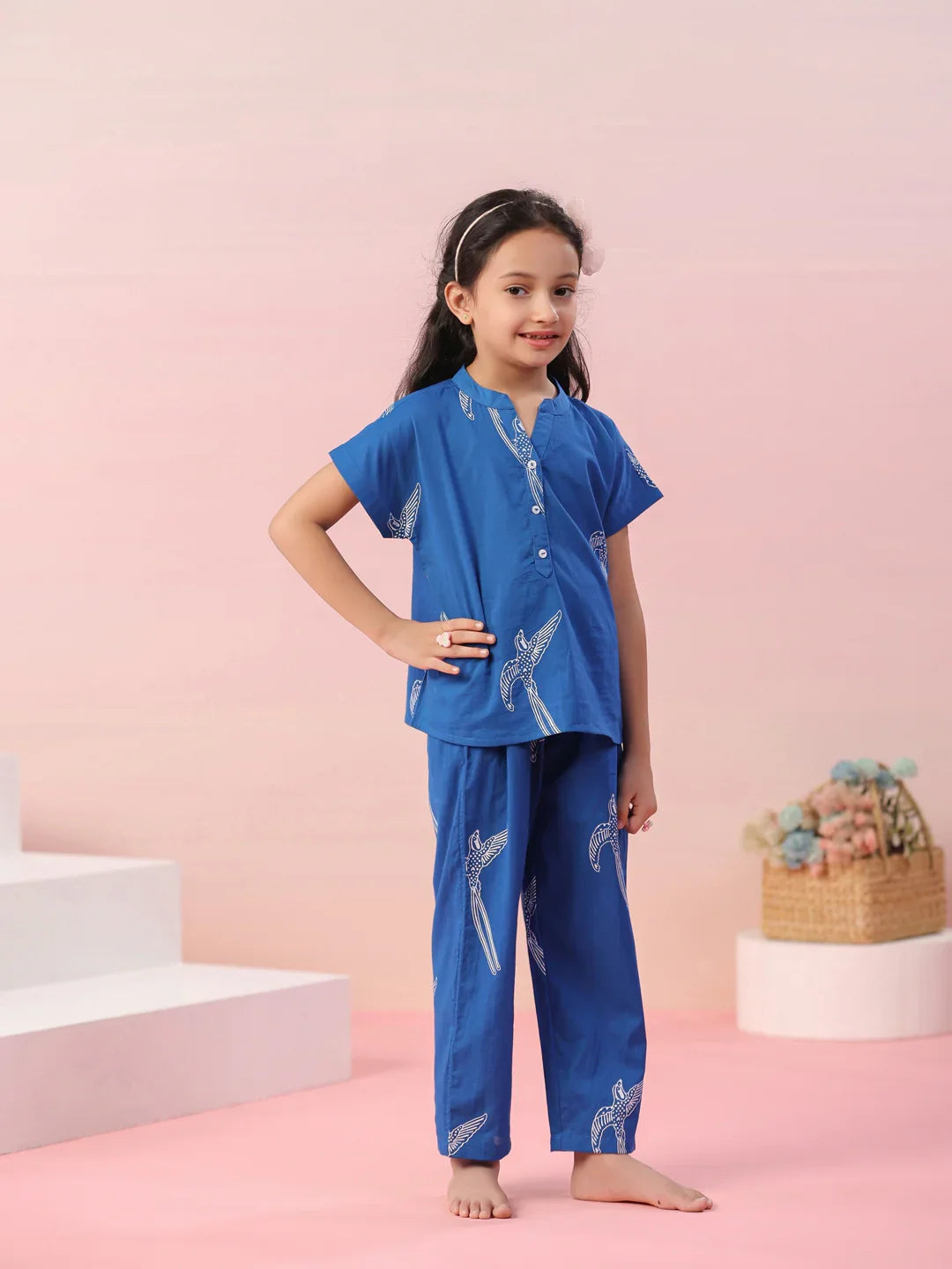 Sparrow Printed Cotton Kids Night Suit - SanskrutiHomes 