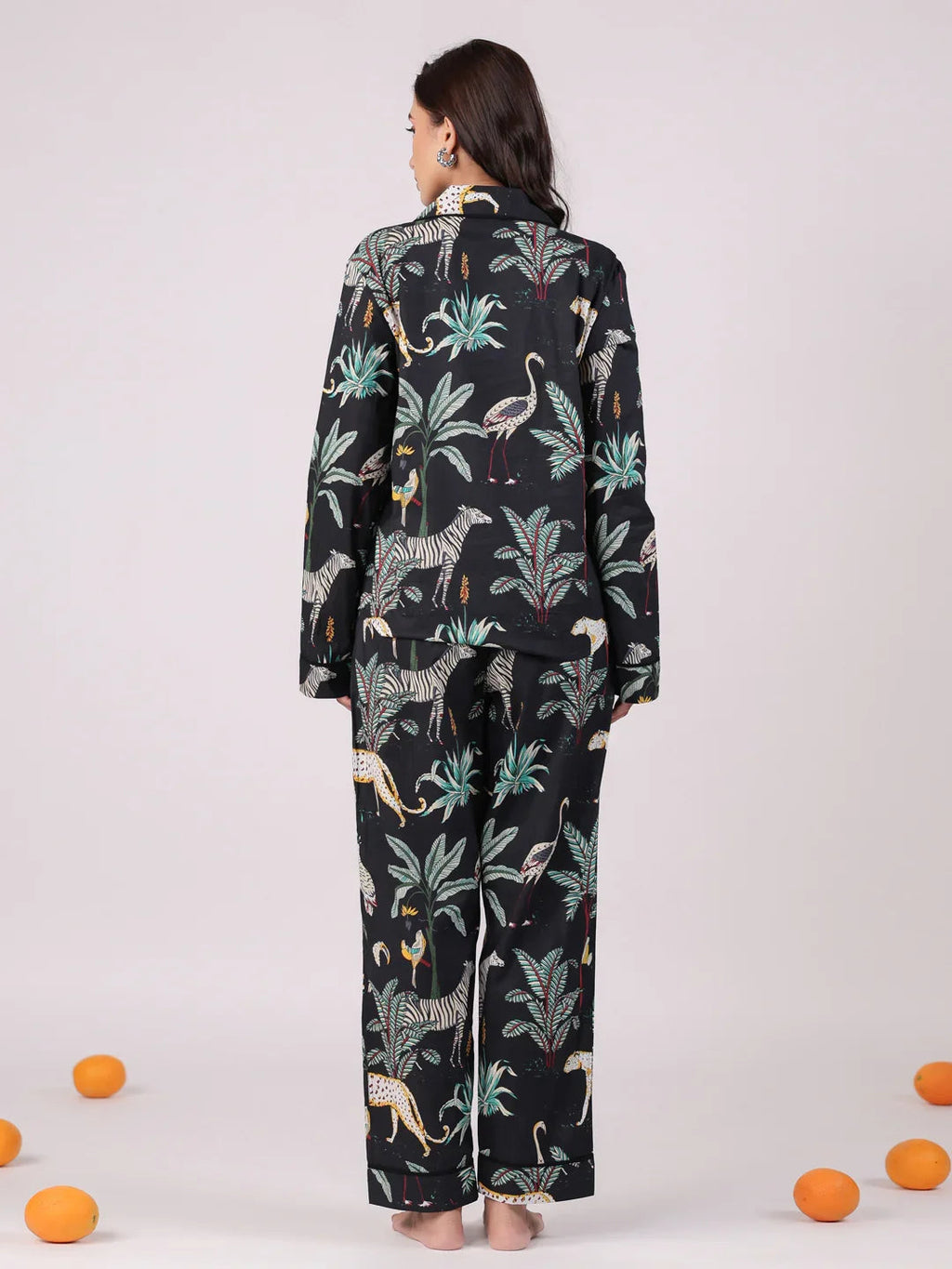 Black Animal Printed Night Suit Set for Women - SanskrutiHomes 