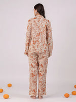 Orange Flower Printed Cotton Night Suit - SanskrutiHomes 