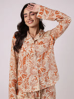 Orange Flower Printed Cotton Night Suit - SanskrutiHomes 