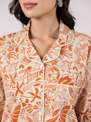 Orange Flower Printed Cotton Night Suit - SanskrutiHomes 
