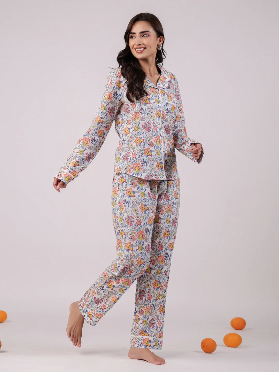 Cotton Printed Blue Night Suit Set - SanskrutiHomes 
