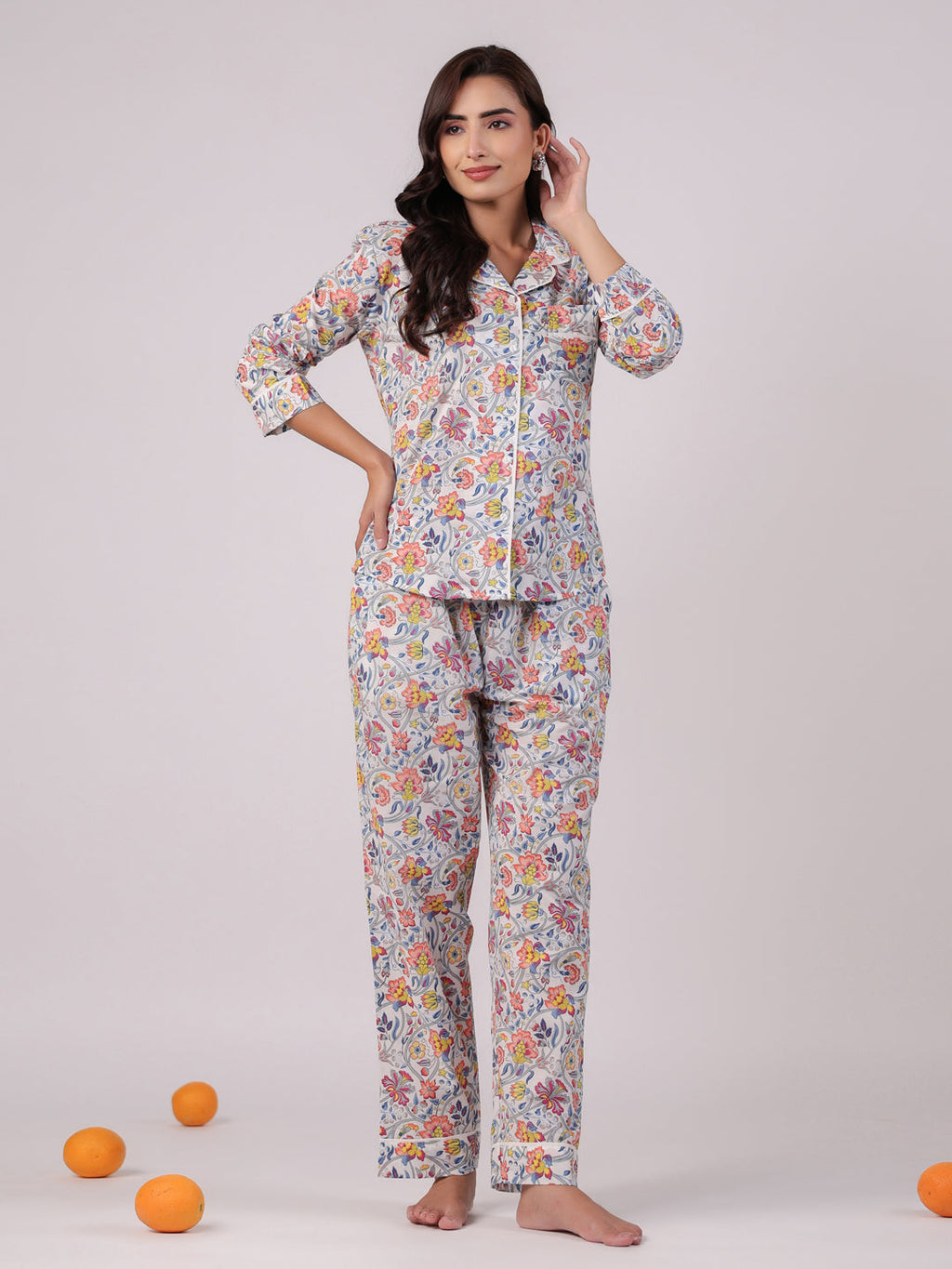Cotton Printed Blue Night Suit Set - SanskrutiHomes 
