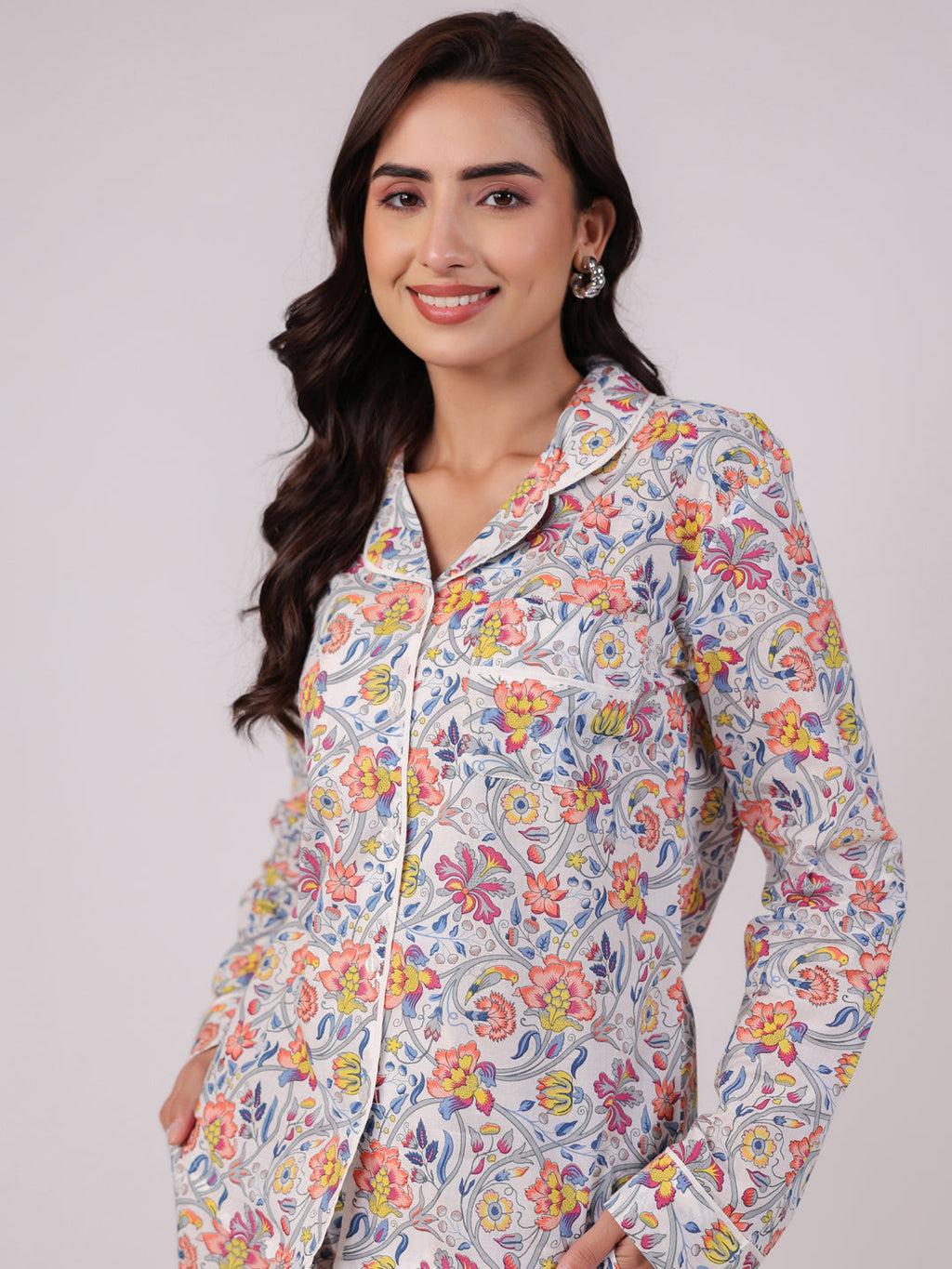 Multi Floral Printed Cotton Night Suit for Kids - SanskrutiHomes 