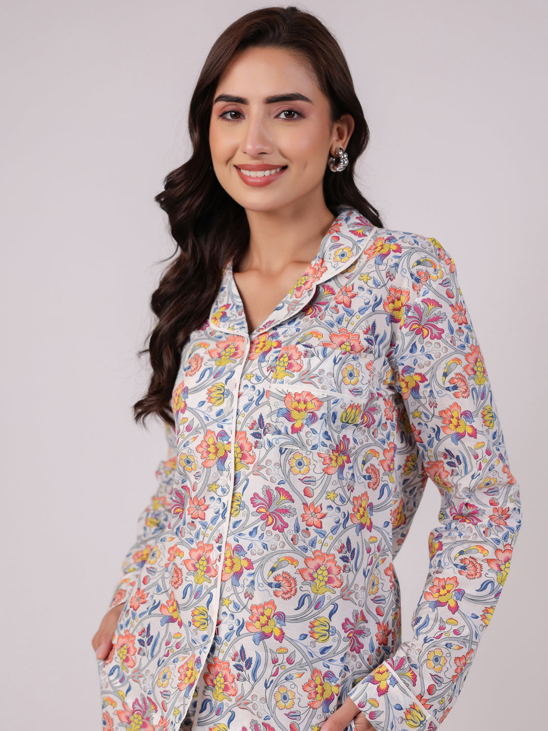 Multi Floral Printed Cotton Night Suit for Kids - SanskrutiHomes 