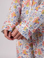 Multi Floral Printed Cotton Night Suit for Kids - SanskrutiHomes 