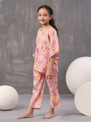 Multi Floral Print Round Neck Pure Cotton Kaftan Night Suit For Women