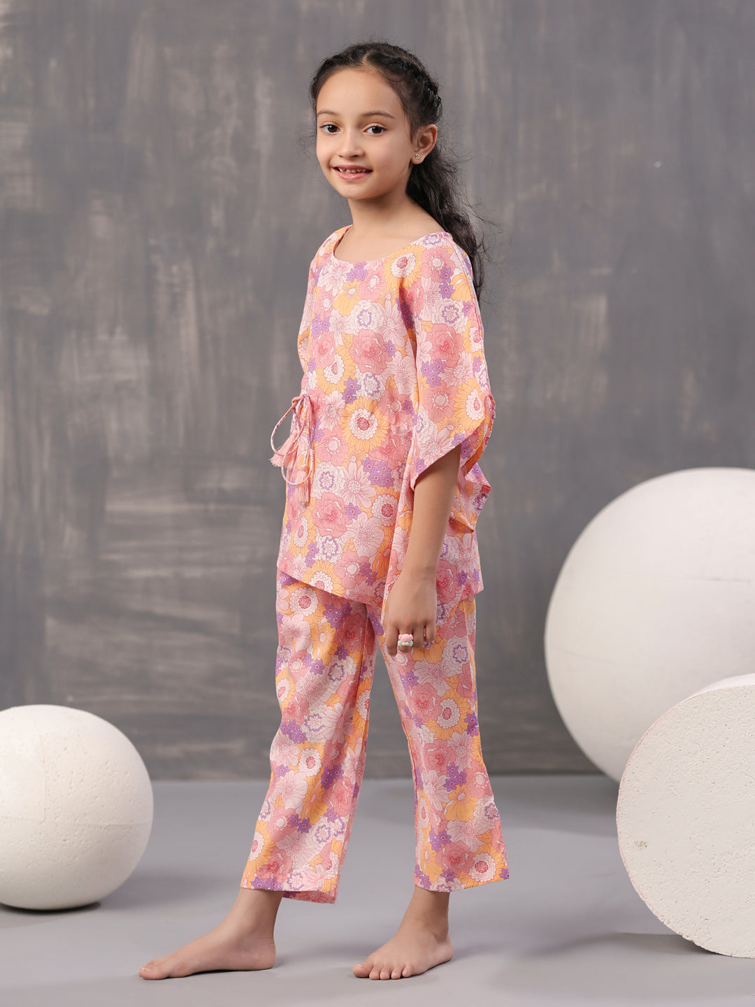 Multi Floral Printed Cotton Night Suit for Kids - SanskrutiHomes 