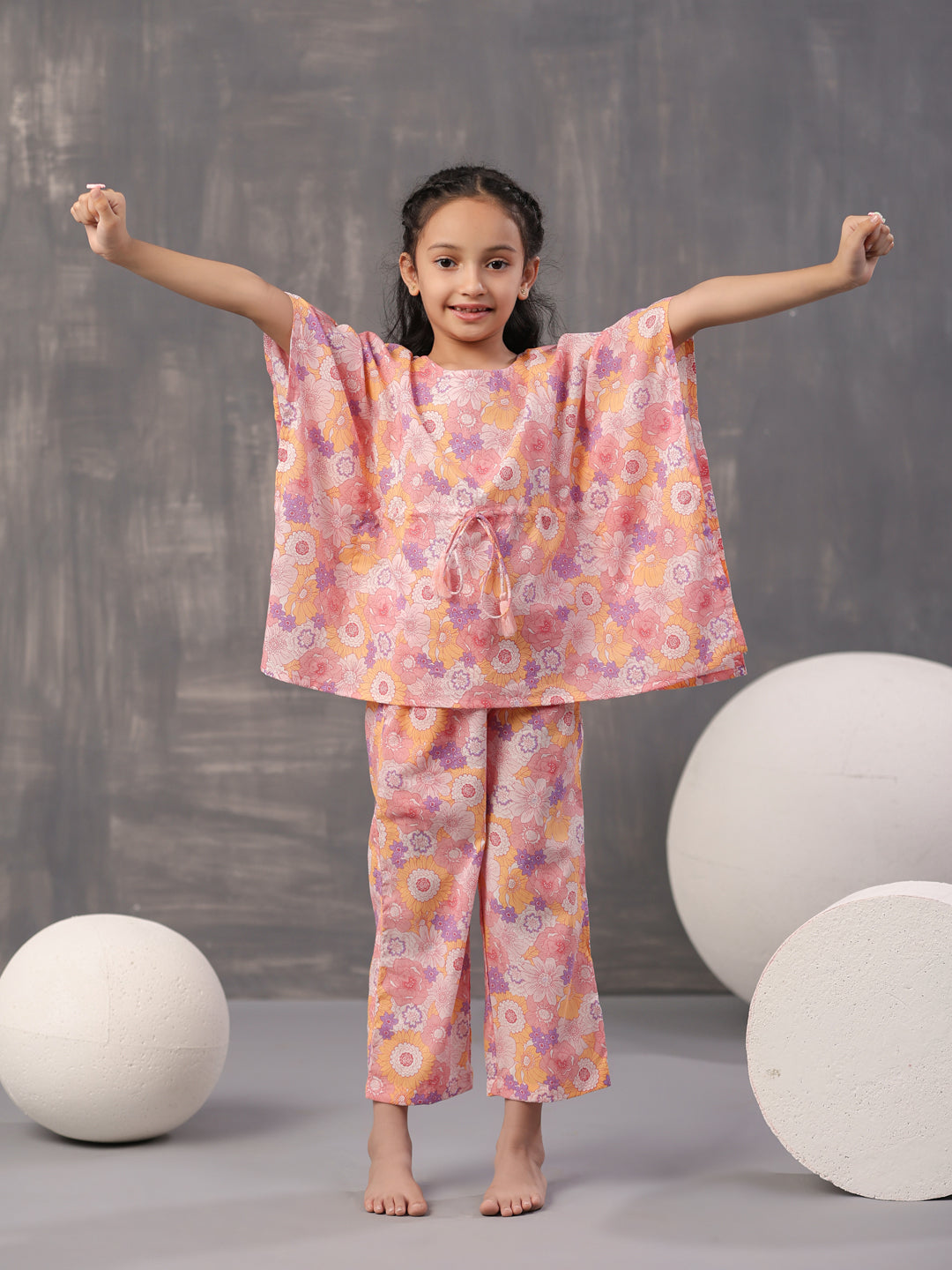 Multi Floral Printed Cotton Night Suit for Kids - SanskrutiHomes 