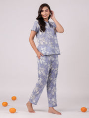 Floral Printed Cotton Night Suit Set